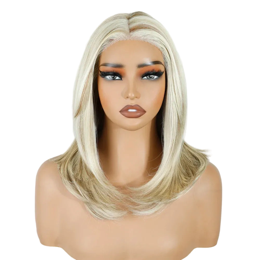White Straight Layered 13X3 Free Part Bob Synthetic Lace Wigs