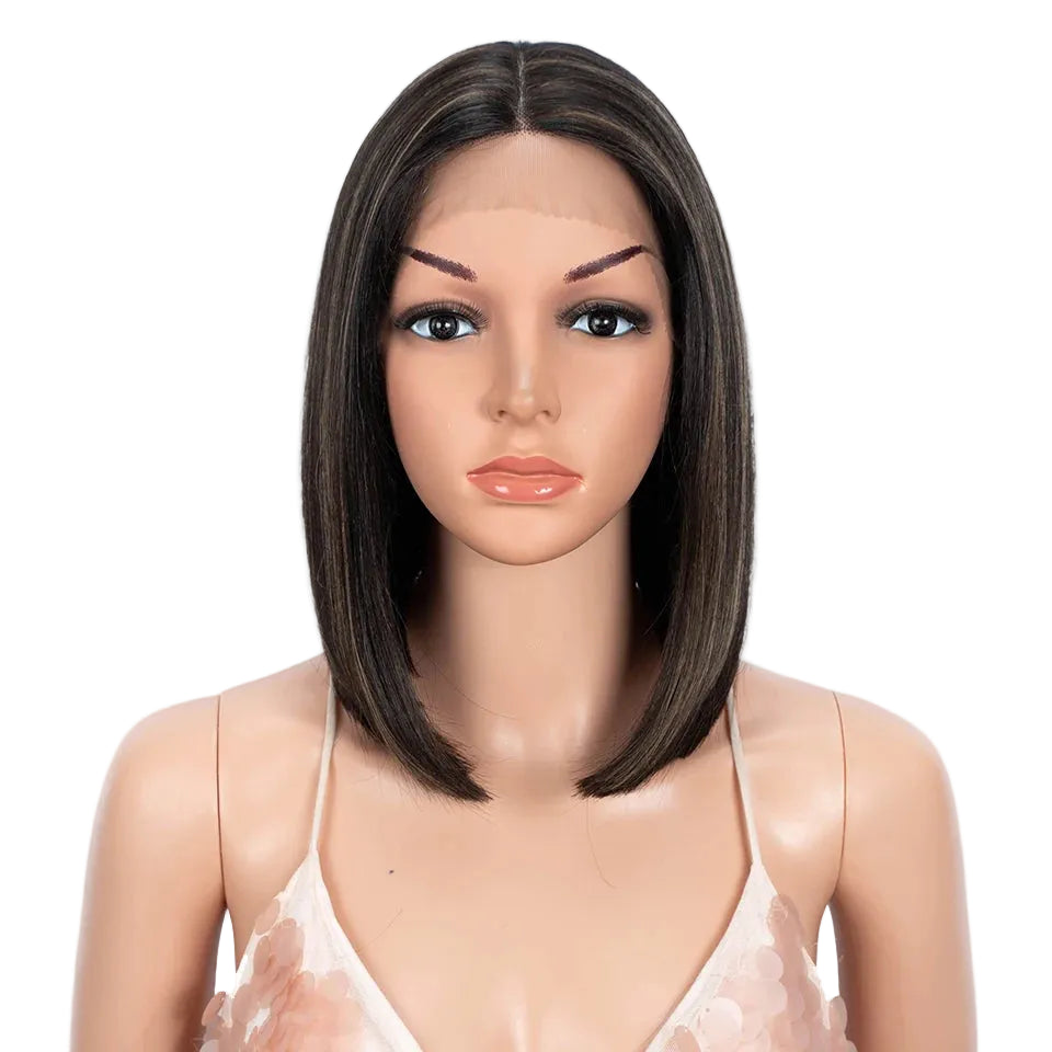 Black Straight Middle Part Lace Short Bob Synthetic Wigs