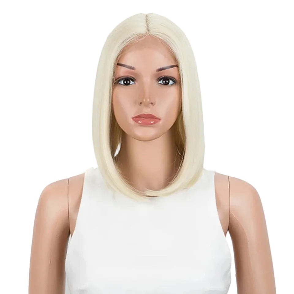 White Straight Middle Part Lace Short Bob Synthetic Wigs