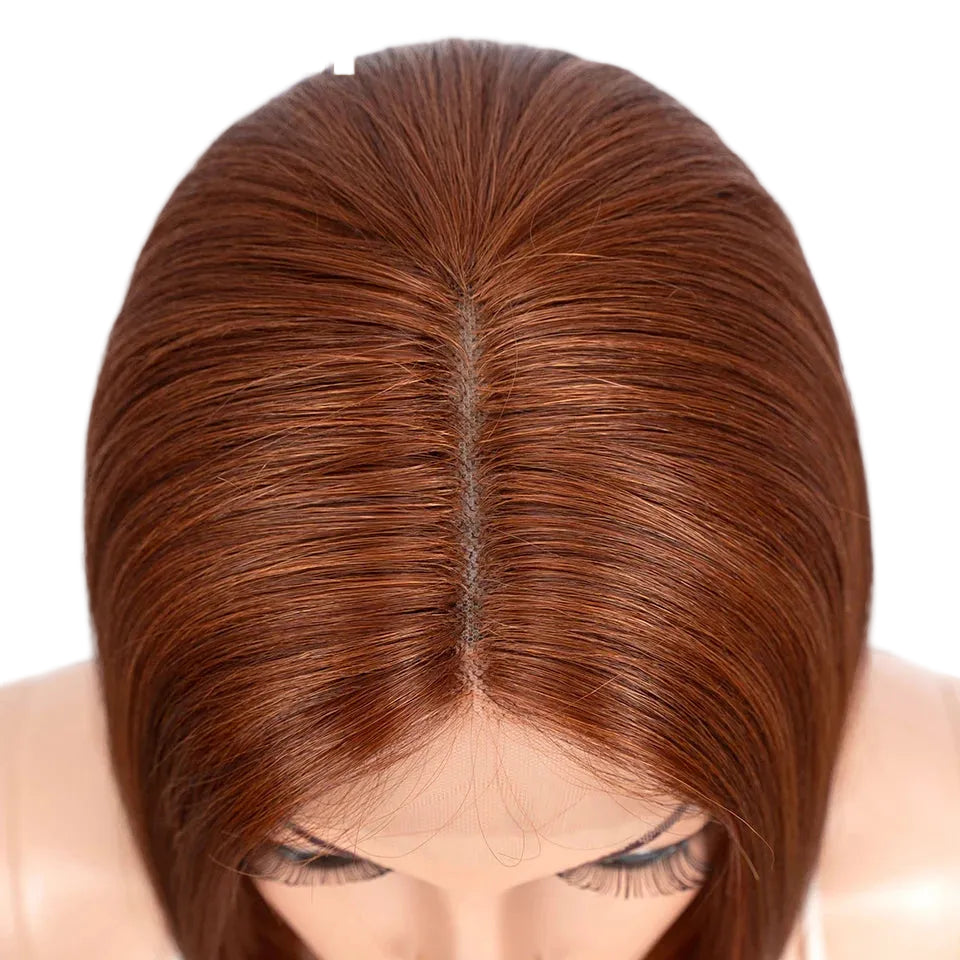 Orange Straight Middle Part Lace Short Bob Synthetic Wigs