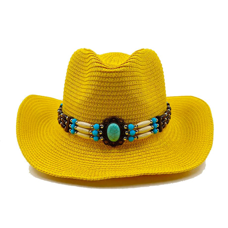 Yellow Straw Red Hand-Wove Cowboy Hat