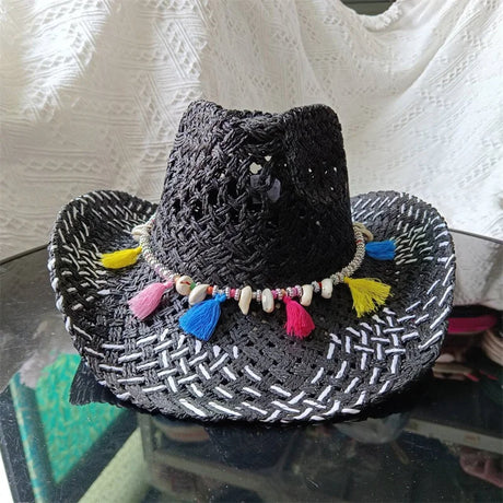 Black Straw Red Hand-Wove Cowboy Hat