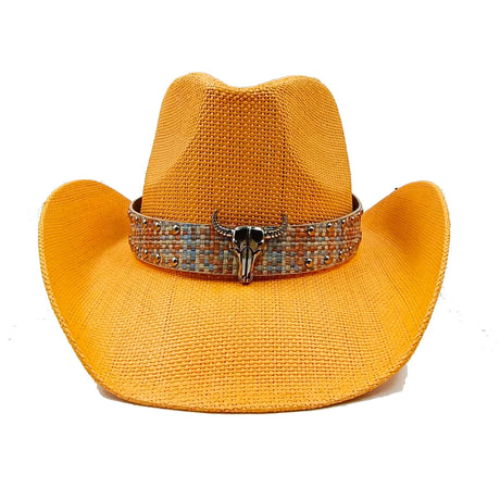 Yellow Straw Red Hand-Wove Cowboy Hat