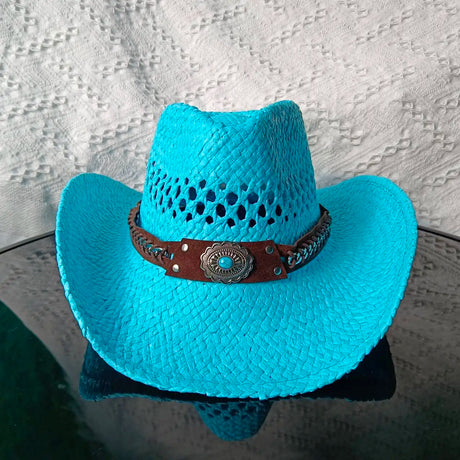 blue Straw Hand-Wove Cowboy Hat