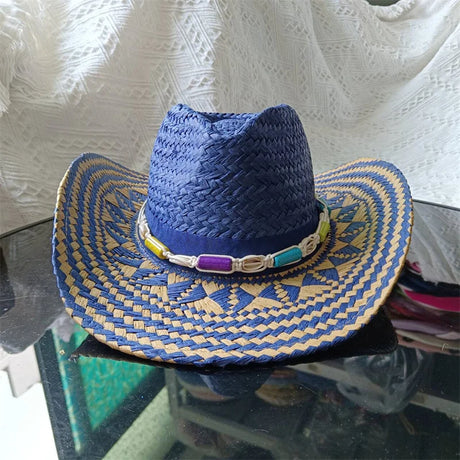 blue Straw Hand-Wove Cowboy Hat