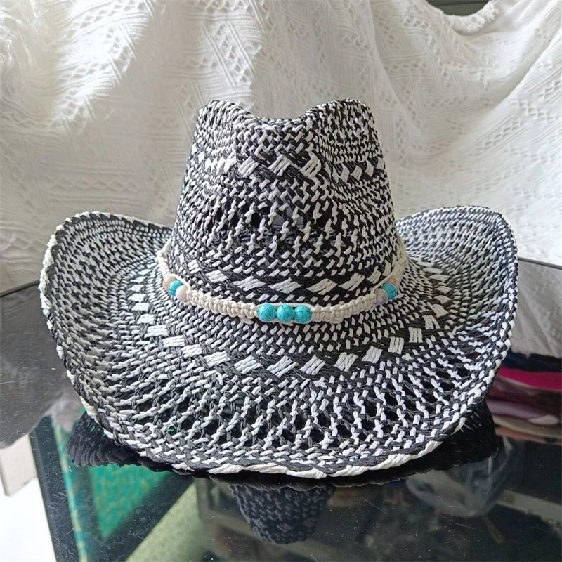 white black Straw Hand-Wove Cowboy Hat