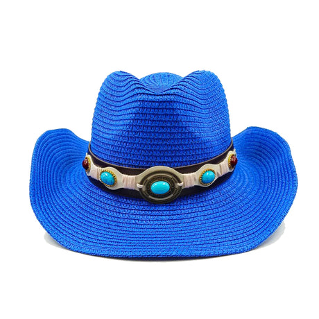 Blue Straw Red Hand-Wove Cowboy Hat