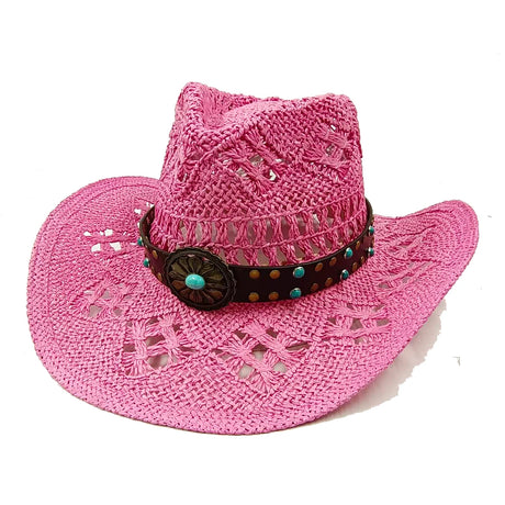 pink Straw Hand-Wove Cowboy Hat