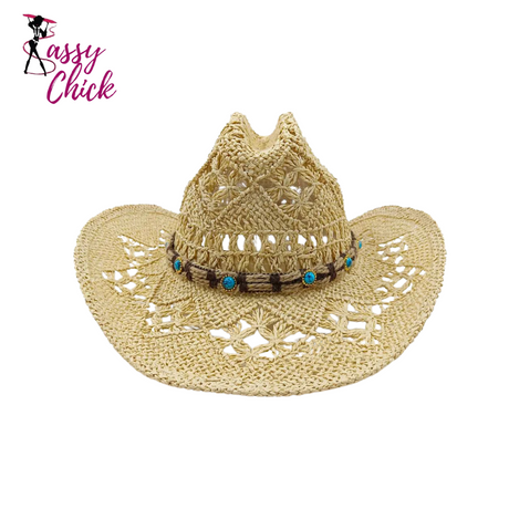 Straw Red Hand-Wove Cowboy Hat Sassy Chick Logo