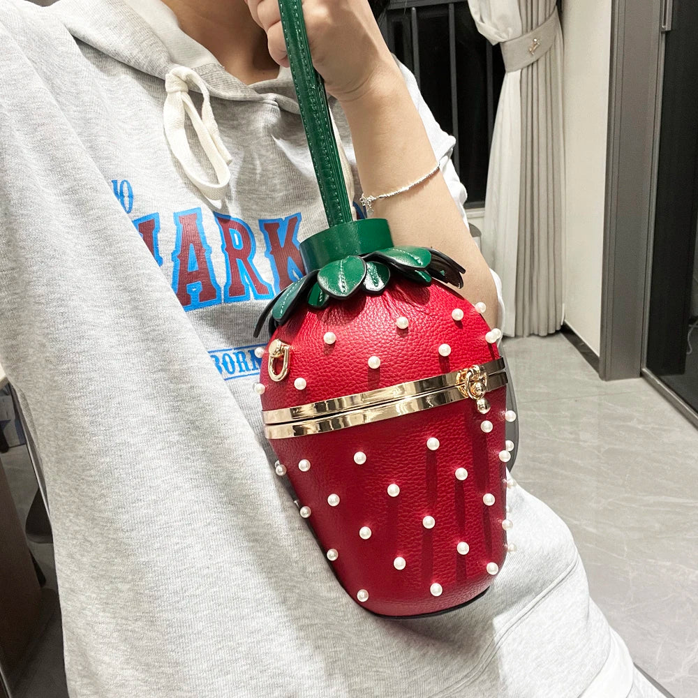 Model Using Strawberry Luxury Designer Evening Clutch Purses Handbag