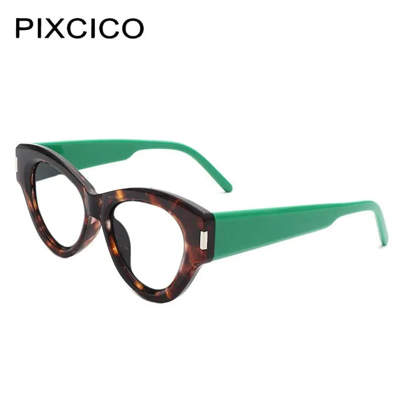 green/leopard frame, clear lens eyewear