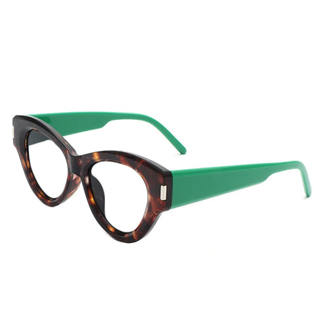 green/leopard frame, clear lens eyewear