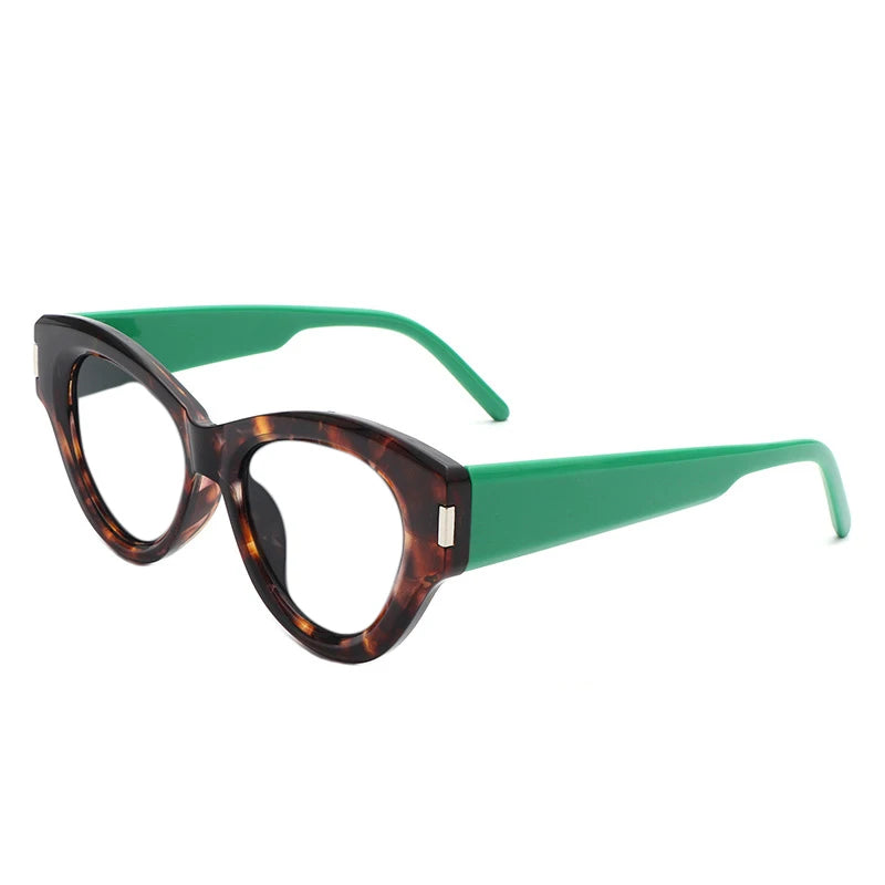 green/leopard frame, clear lens eyewear