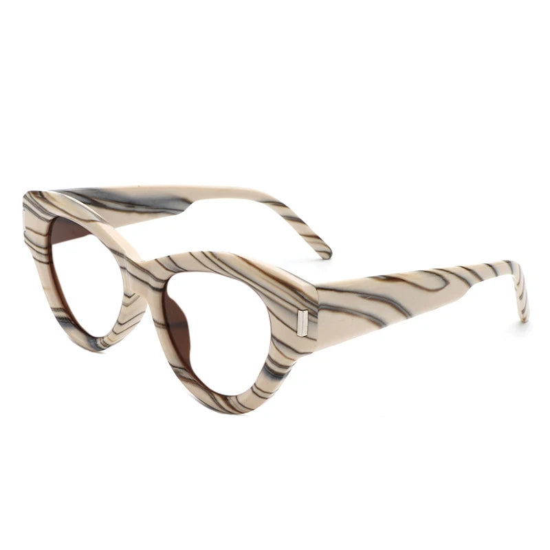 beige line pattern frame, clear lens eyewear