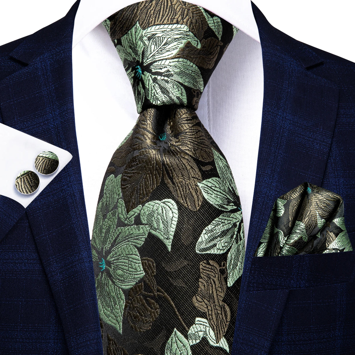 brown green floral design necktie