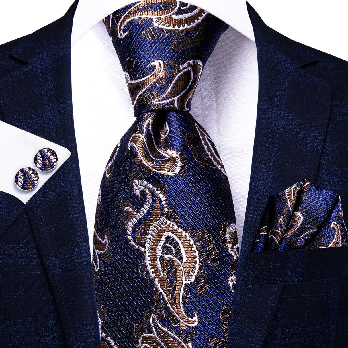 brown blue floral design necktie