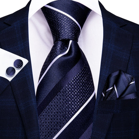 blue white line necktie