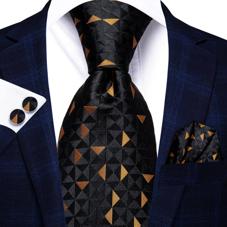 black gold geometric necktie