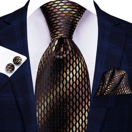 brown black geometric necktie
