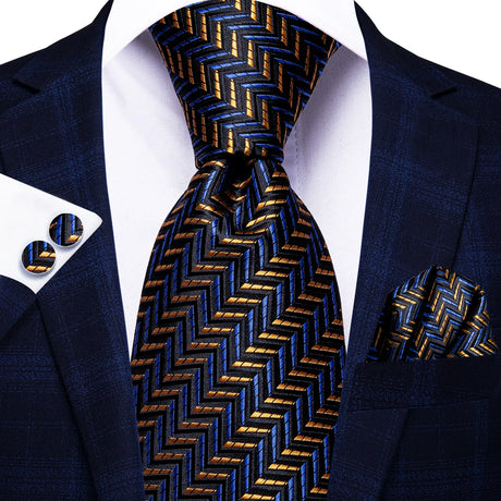 geometric blue gold design necktie