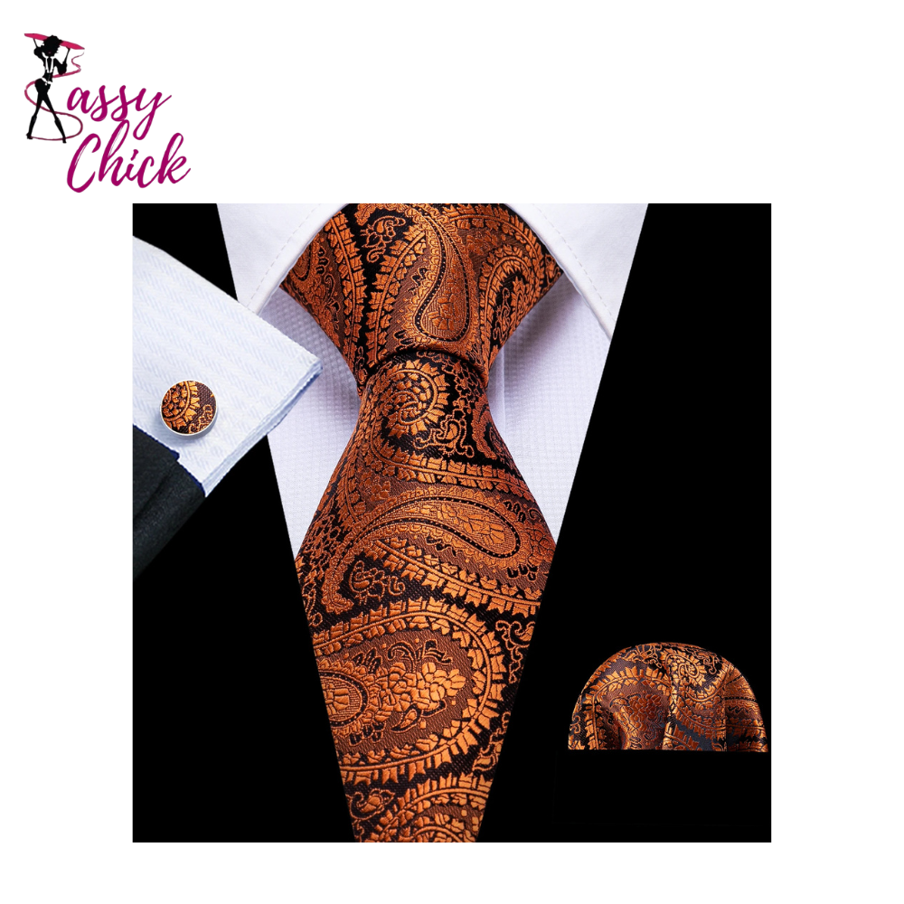 Striped Plaid Floral Solid Paisley Necktie Pocket Square Cufflinks Sassy Chick Logo