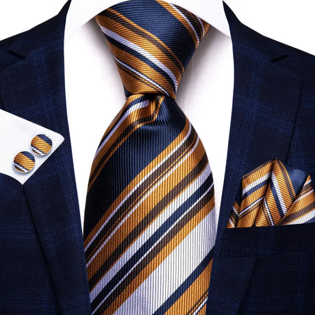 Striped Silk Fashion Necktie Set blue gold