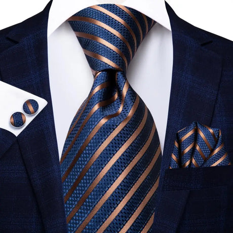 blue brown lines design necktie set