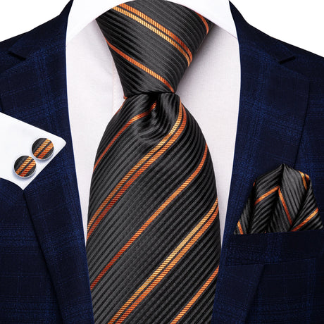black gold lines silk design necktie set