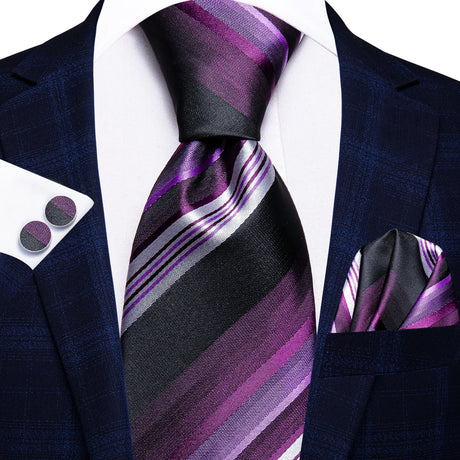 black grey purple silk necktie set