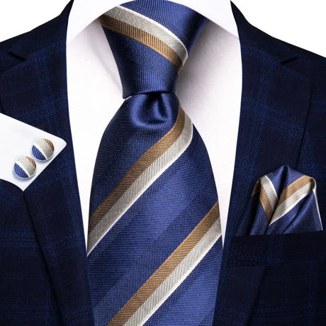 silk blue brown necktie set