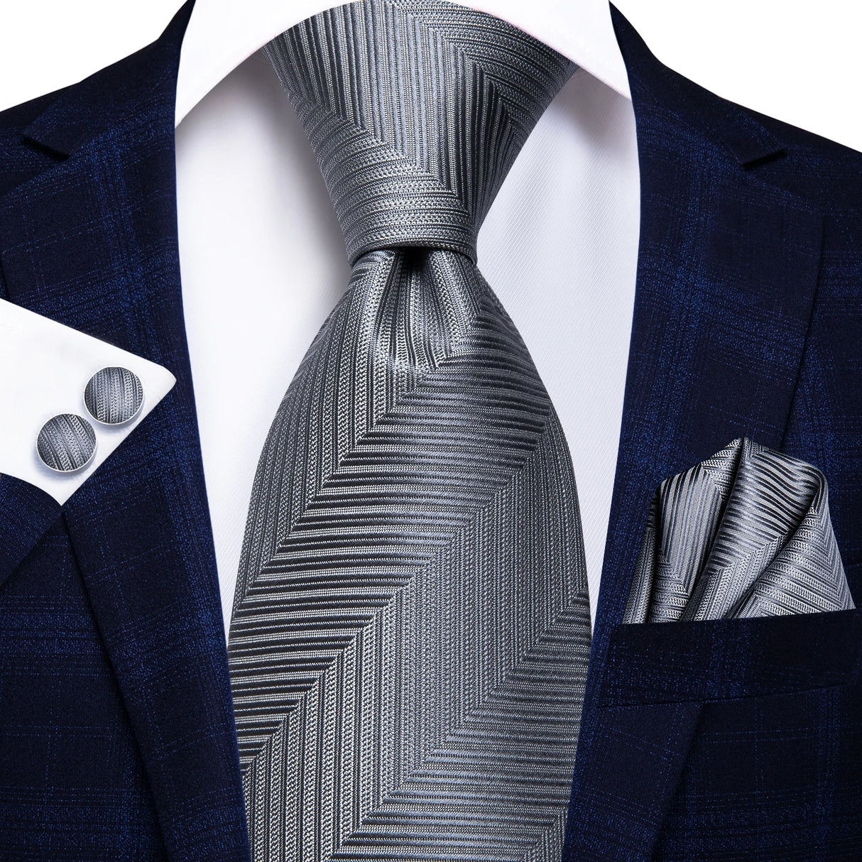 grey line design silk necktie set