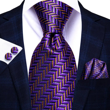 purple gold geometric design silk necktie set