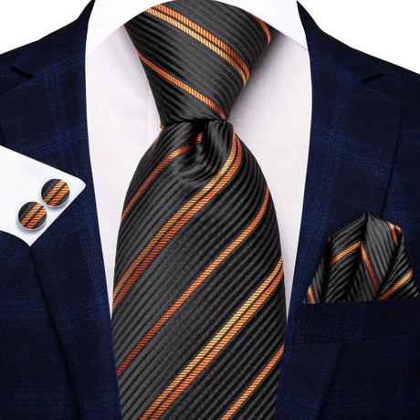 grey gold lines design silk necktie set
