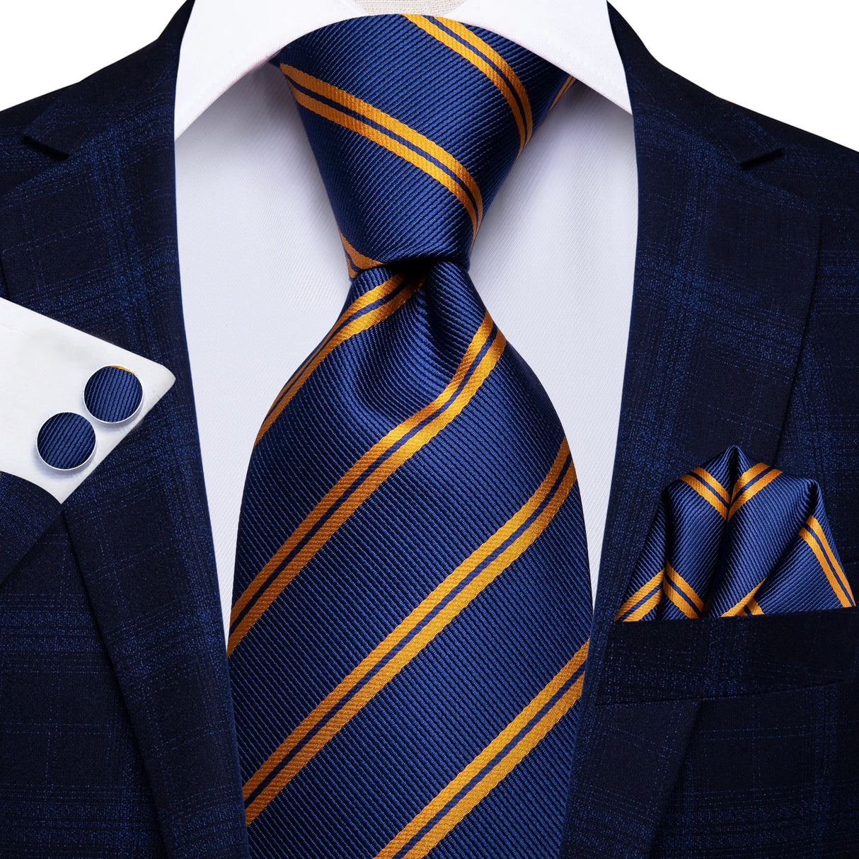 blue gold silk necktie set