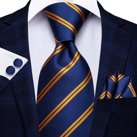 blue gold lines design necktie set