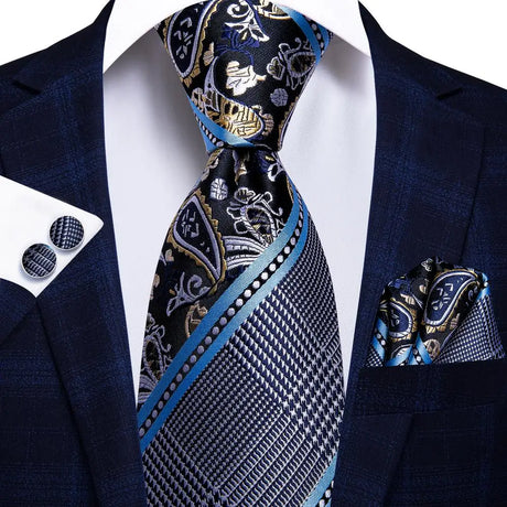 black floral/ geometric silk necktie set