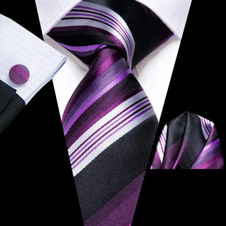 black purple lines design necktie set