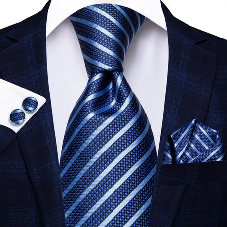 blue geometric silk design necktie set