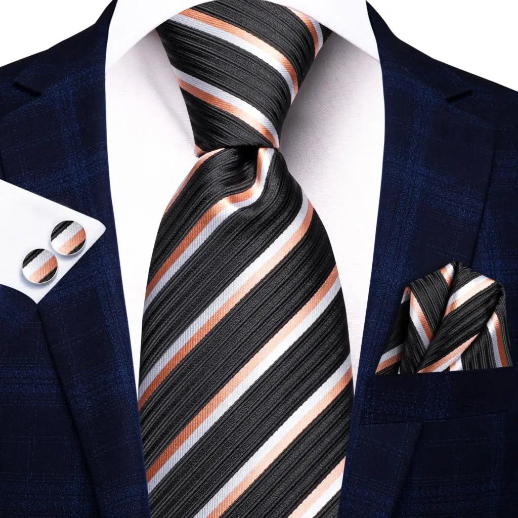 black pink white lines design necktie set