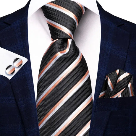 black pink white lines design necktie set