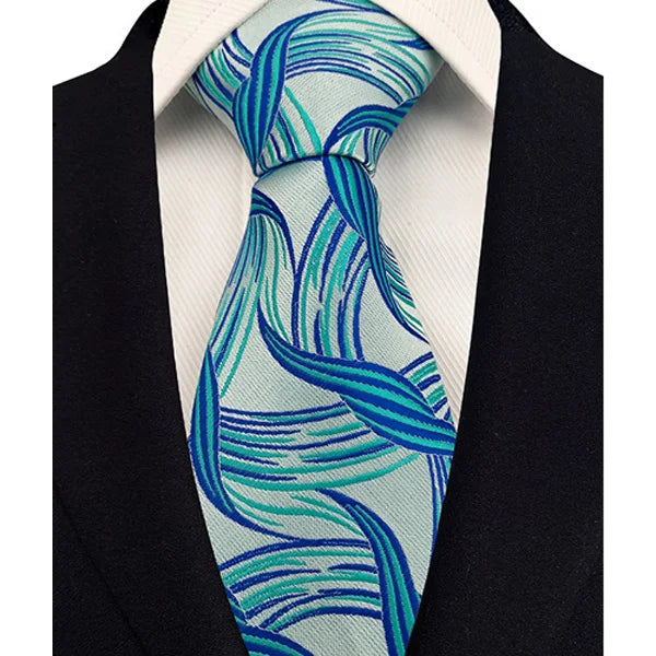 Stripes Floral Classic Green Blue Plaid Jacquard Woven Necktie