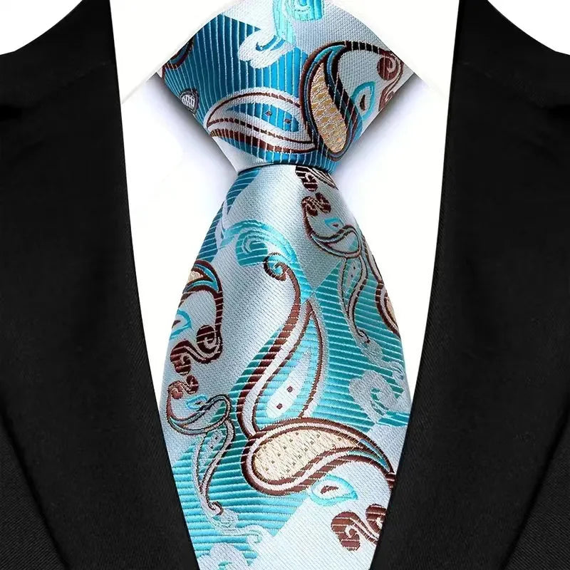 Stripes Floral Classic Green Blue Plaid Jacquard Woven Necktie