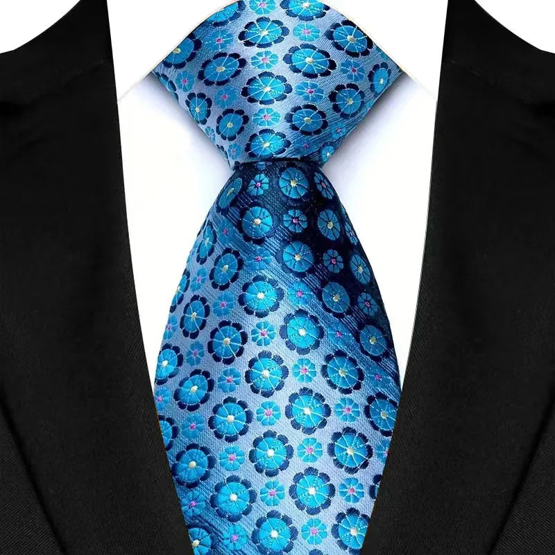 Stripes Floral Classic Green Blue Plaid Jacquard Woven Necktie