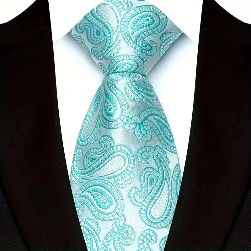 Stripes Floral Classic Green Blue Plaid Jacquard Woven Necktie