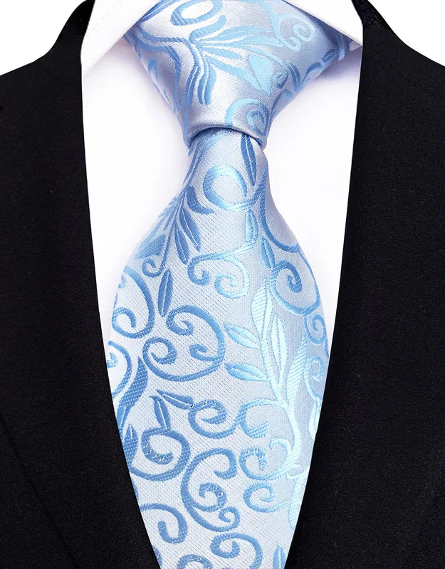 Stripes Floral Classic Green Blue Plaid Jacquard Woven Necktie