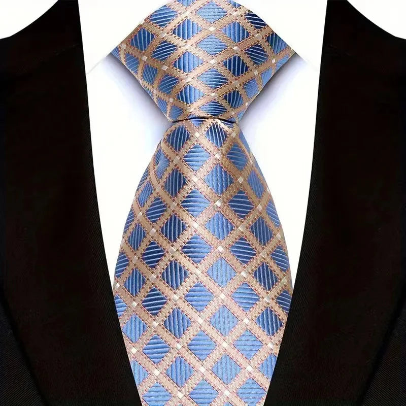 Stripes Floral Classic Green Blue Plaid Jacquard Woven Necktie