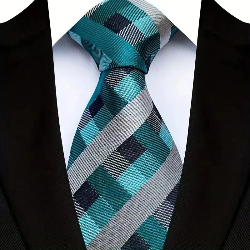 Stripes Floral Classic Green Blue Plaid Jacquard Woven Necktie
