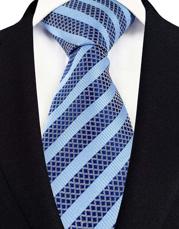Stripes Floral Classic Green Blue Plaid Jacquard Woven Necktie