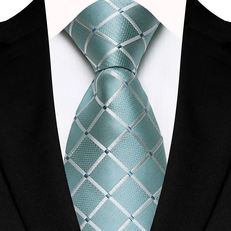 Stripes Floral Classic Green Blue Plaid Jacquard Woven Necktie