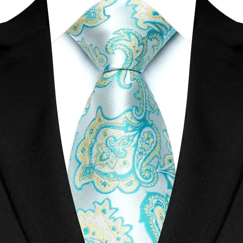 Stripes Floral Classic Green Blue Plaid Jacquard Woven Necktie